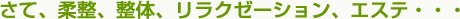 さて、柔整、整体、リラクゼーション、エステ・・・